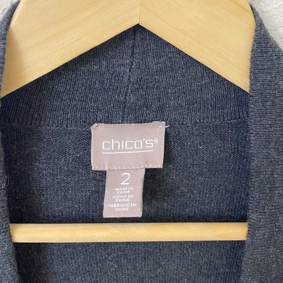 Chicos Sweater Cardigan Size 2 or Large Dark Gray Open Front - Picture 3 of 4